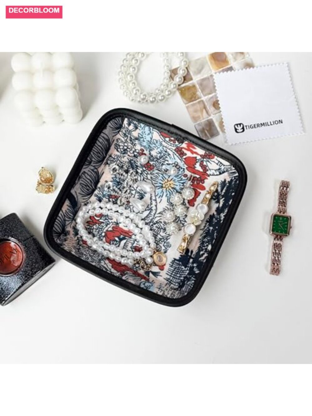 Decorative Catchall Tray with Jewelry Cleaning Cloth, Resin and Canvas, Leather - Picture 5 of 6